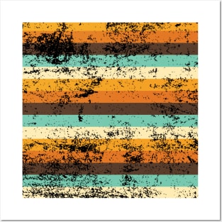 Retro Coloured Distressed Stripey Pattern Design Posters and Art